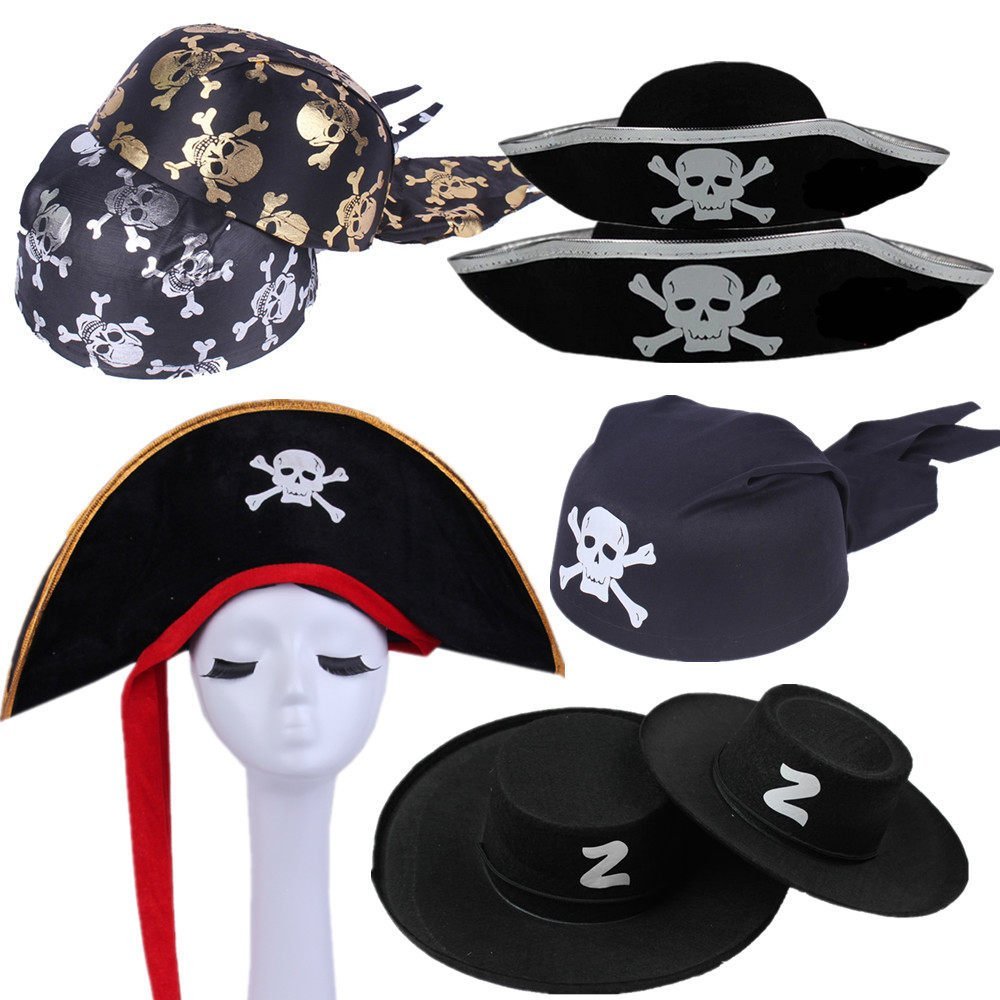 1 หมวกปาร์ตี้บอลฮาโลวีน Pirates of the Caribbean หมวกกัปตันหมวกโจรสลัดตัด Headscarf VMDZ