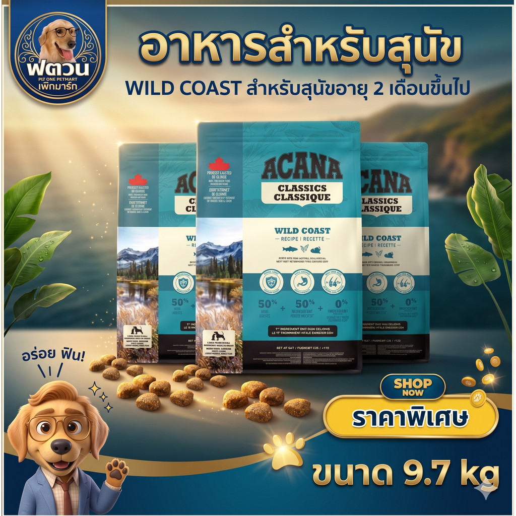 ACANA Wild Coast อาหารสุนัขเกรดพรี่เมี่ยม สูตรเนื้อปลา ขนาด 9.7 KG.{อาหารสุนัขเม็ด}