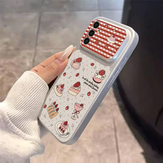 INS เคสไอโฟน for Samsung A07 A17 A56 A55 A54 A36 A16 A05S S23 S24 S25 Ultra S25 FE Cartoon Cake หรูหรา วัสดุหนังแกะผสม