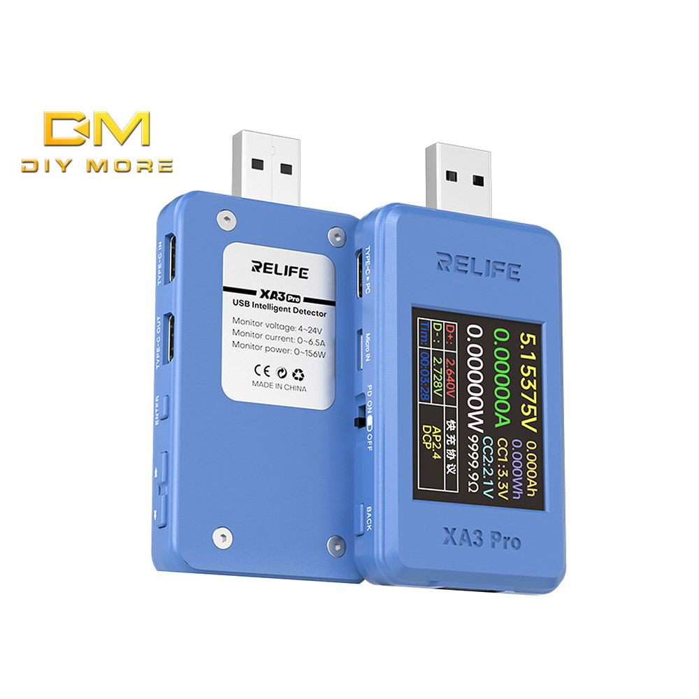 DIYMORE XA3 Pro 1.77 นิ้วมัลติฟังก์ชั่นแรงดันไฟฟ้าปัจจุบันและพลังงานเมตรพร้อมความสามารถทดสอบ USB Fast Charging Protocol Identification และการตรวจจับ DC 4