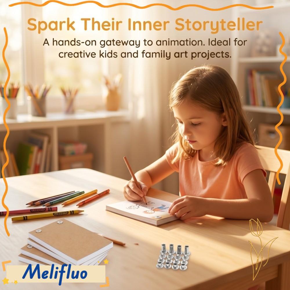 MELIFLUO 5PCS Flip Book Kit,ไฟ LED Compatible Holed Animation Paper DIY Animation Kit, Binding Screw
