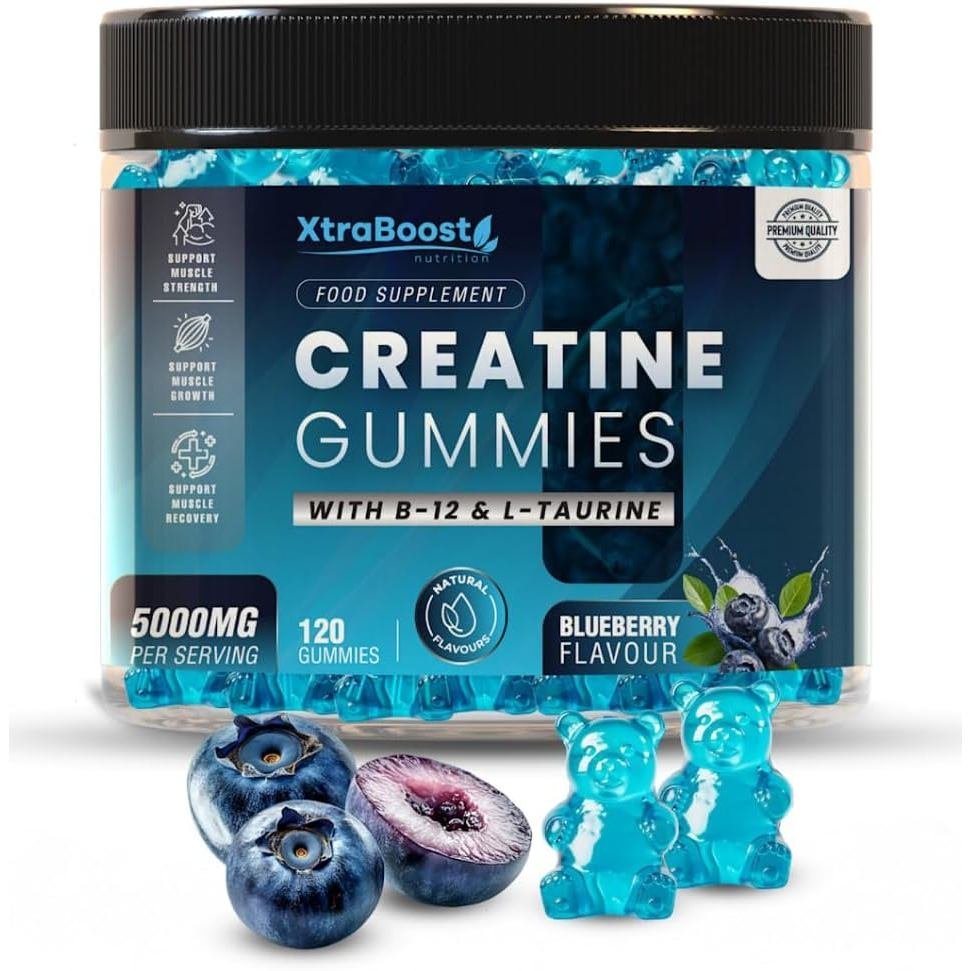 Creatine Gummies 5000mg – บลูเบอร์รี่ วีแกน พร้อม B12 & L-Taurine – 120 นับ