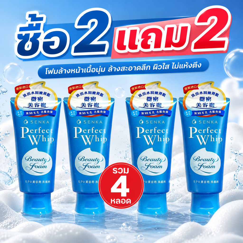 [ซื้อ2แถม2]โฟมล้างหน้า SENKA ทำความสะอาดผิวอย่างอ่อนโยน ปรับสีผิวให้กระจ่างใส และมอบผิวที่เนียนนุ่มหลังล้างหน้า