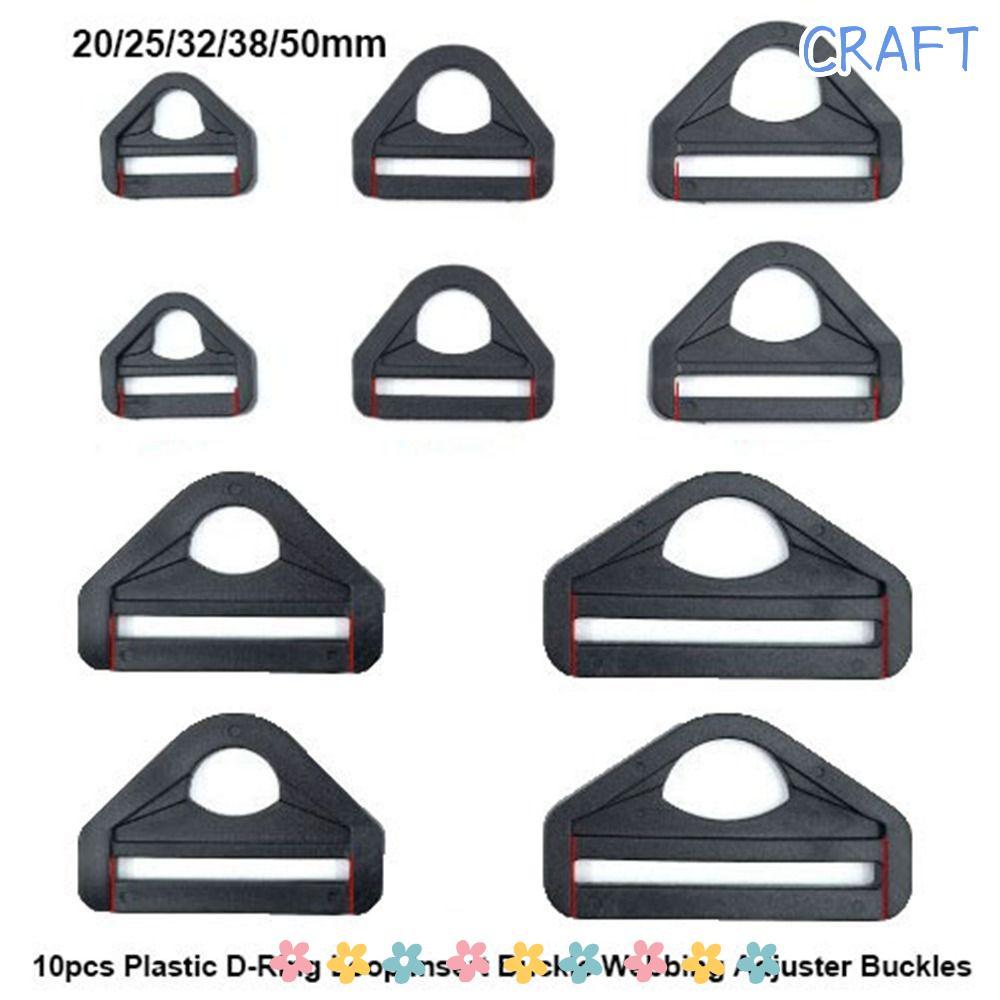 CRAFT 10pcs D-Ring Loop ใส่หัวเข็มขัด,สีดํา 20/25/32/38/50 มม.Campie Adjuster พร้อมบาร์หมุนคลิป,พลาสติกกระเป๋าเป้สะพายหลังสายรัด Webbing Buckle อุปกรณ์กระเป๋าเดินทาง
