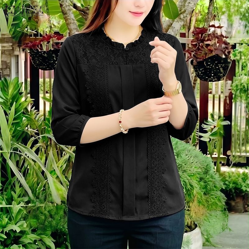 ZANZEA เสื้อลูกไม้คอกลม 3/4 สําหรับผู้หญิงเกาหลี — صورة 5