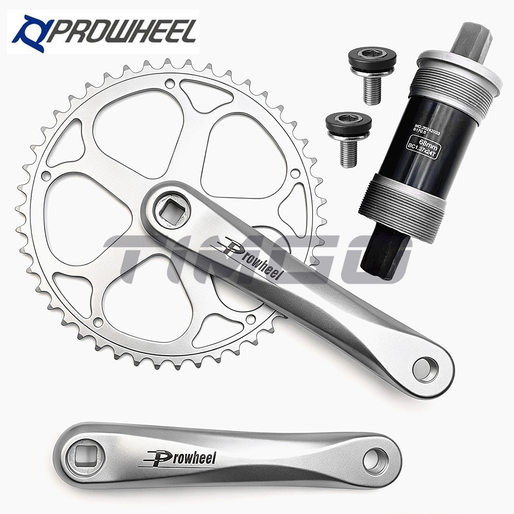 Prowheel 17/8/9 Speed Bike Crankset 46T 170mm Single Chainring Square Taper Matte Silver
