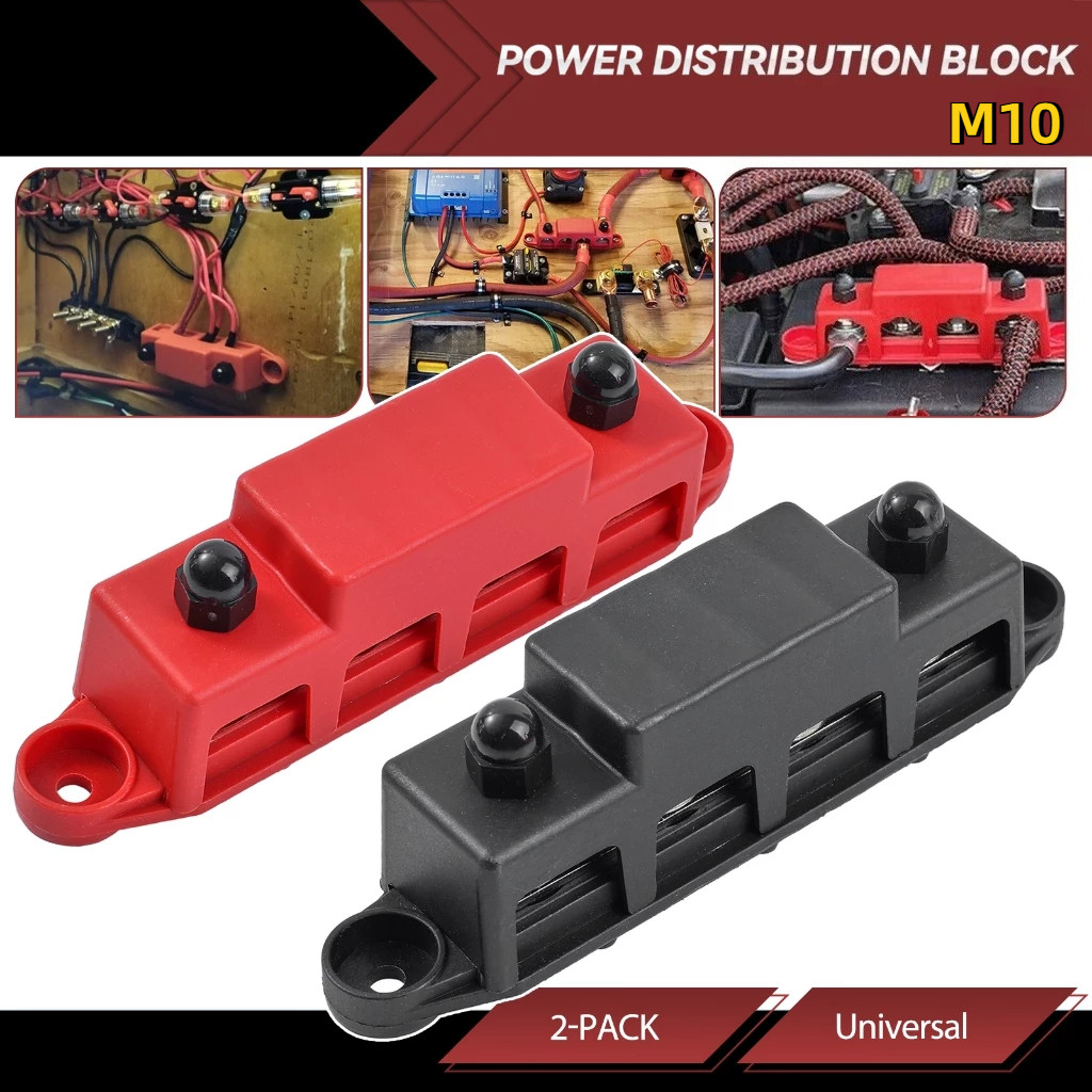 12V 250A บวกลบ M10（2pcs） Bus Bar Terminal แบตเตอรี่ Power Distribution Block พร้อมสําหรับเรือ RV รถบรรทุก Camper