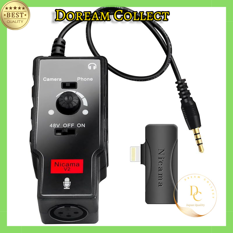 Nicama V2 Microphone Preamp for iPhone Digital SLR Camera XLR Female - 3.5mm TRS TRRS Adapter with Phantom Power for Shotgun or Condenser Microphones