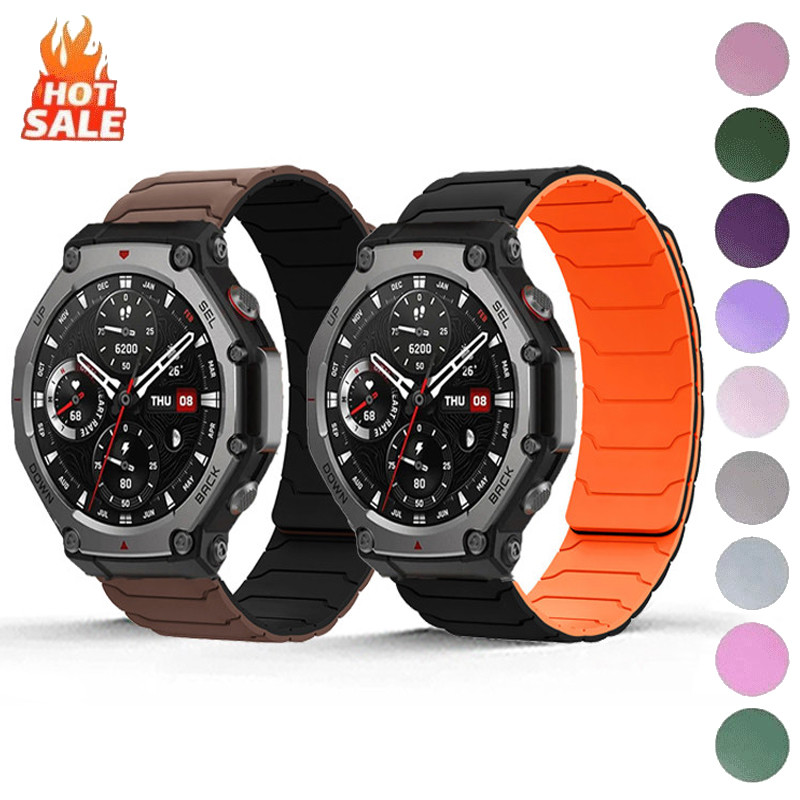 22 มม.20 มม.ซิลิโคนกีฬาแม่เหล็กสําหรับ Huami Amazfit T-Rex 3 2 1 สร้อยข้อมือสําหรับ T-Rex 3Pro 48 มม.44 มม.T-Rex pro อุปกรณ์เสริม