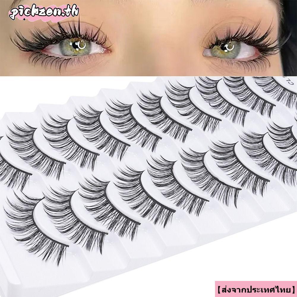 【จัดส่งจากประเทศไทย】PICKZEN 👀10 คู่ Faux Mink Lash, Handmade Natrual Long ขนตาปลอม, Beauty Cruelty-free Full Strip Eye เครื่องมือแต่งหน้า Eye Lash Extension