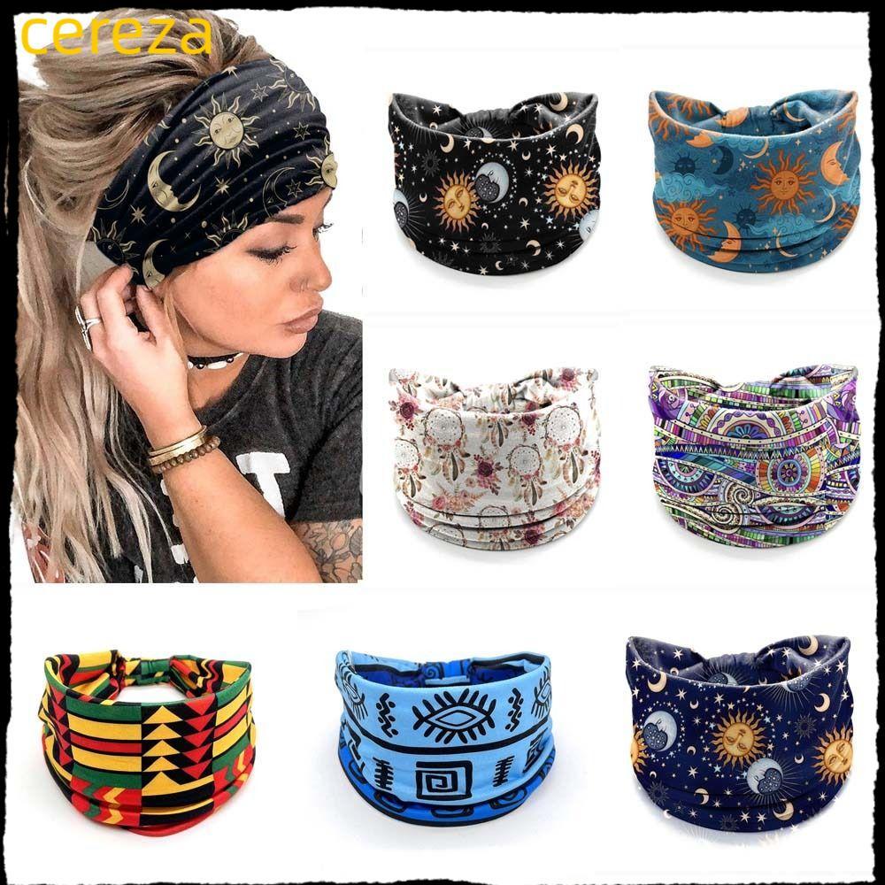 ผ้าโพกหัว CEREZA, ที่คาดผมลายดอกไม้วินเทจผูกปมกว้าง, Boho Elastic Wide Brim Soft Bandana Yoga