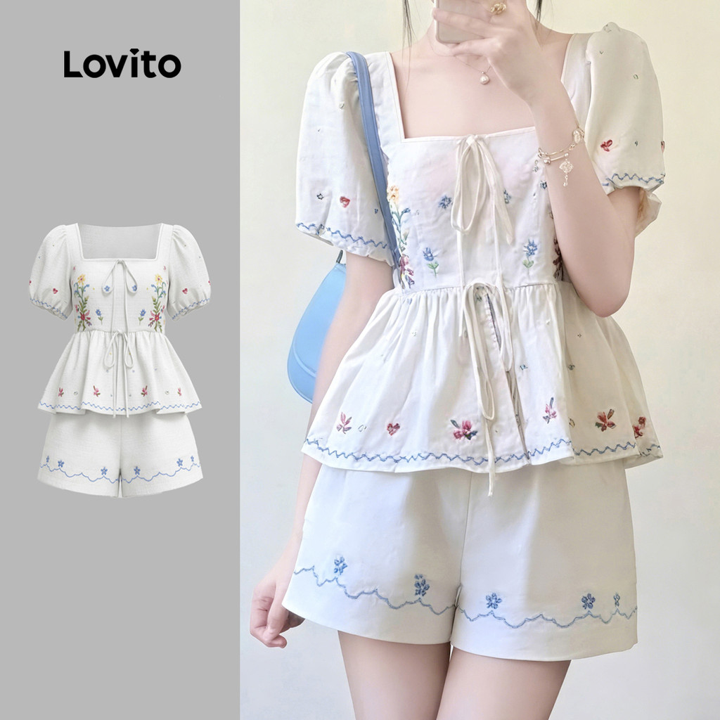 Lovito  เสื้อหรือกางเกงสไตล์รีสอร์ทดอกไม้หรูหรา สวมสบายแต่มีสไตล์สําหรับฤดูใบไม้ผลิ/ฤดูร้อนสําหรับผู้หญิง LK4ED1805