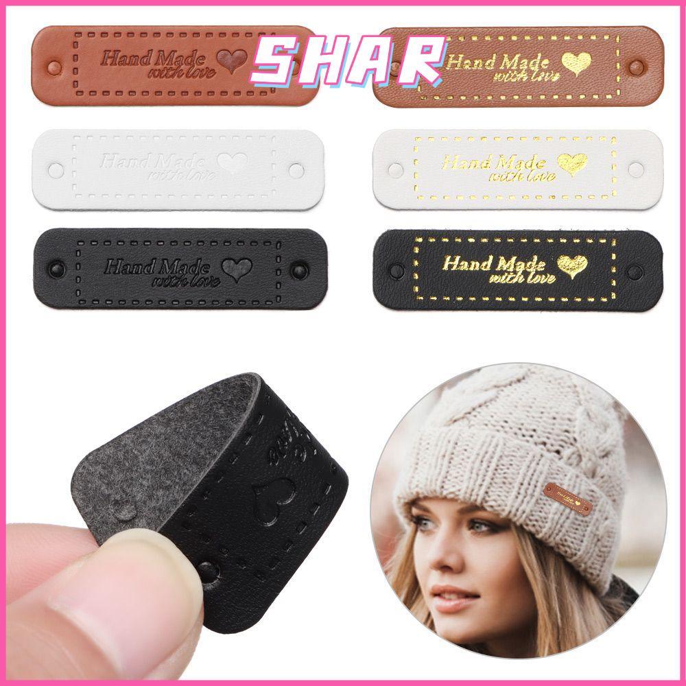 SHAR 20PCS Bronzing แท็กแฟชั่นหมวกกระเป๋าเสื้อผ้าตกแต่งหนังป้ายทํามือ