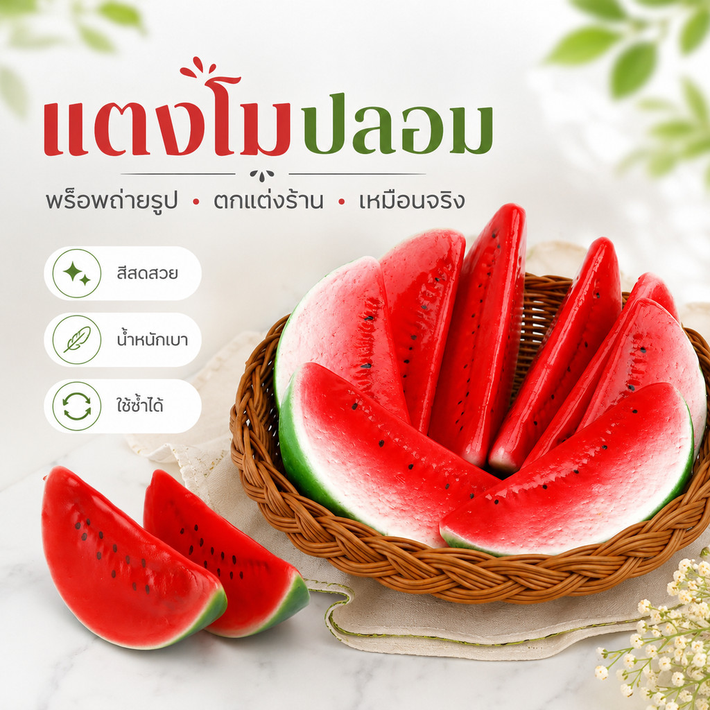 แตงโมปลอม ผลไม้ปลอม พร็อพแตงโม แต่งร้านน้ำผลไม้ คาเฟ่เฮลตี้ให้ดูสดใสน่าดื่ม ดึงดูดลูกค้าได้ทันที!