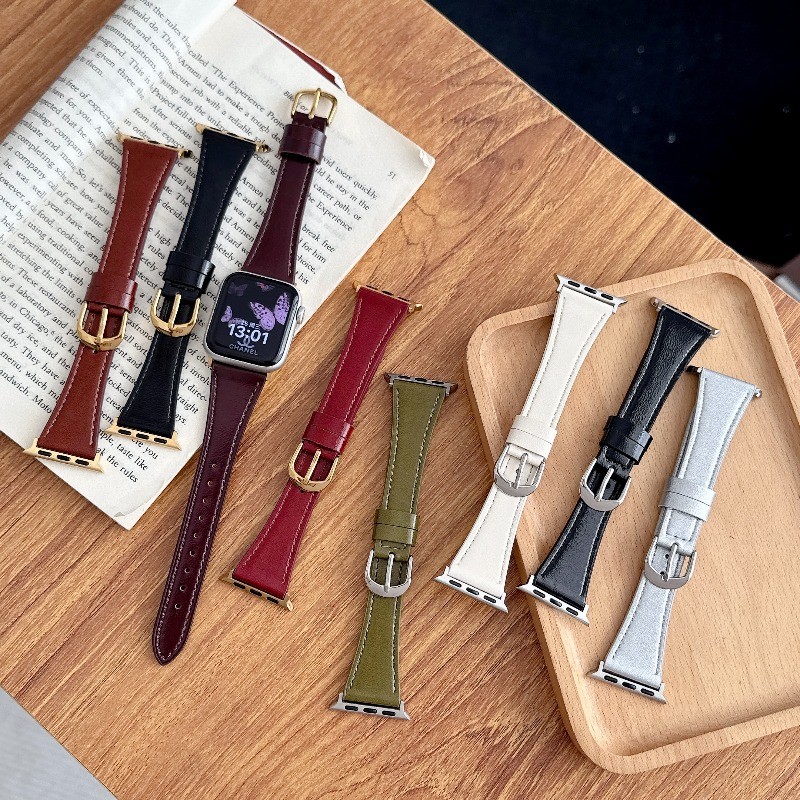 Vintage Slim สายหนังสําหรับ Apple Watch 42/46/41/45/38/40/44/49 มม. สําหรับ iWatch Series 11 10 9 8 7 6 5 SE2 4 Ultra3/2