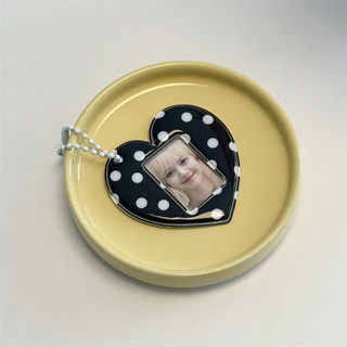 Retro Polka Dot Love Heart ขนาดเล็ก 3 ซม. ID Photo จี้ Aidou สติกเกอร์หัวใหญ่เก็บผู้ถือบัตรพวงกุญแจคู่