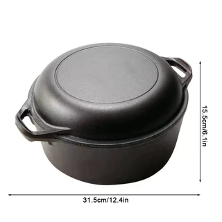 [Elizabeth1.th] 2 in 1 Iron Dutch Oven หม้อเตาอบ Dutch พร้อม Dual Handles Skillet ชุดเครื่องครัวสําหรับขนมปังทอดเบเกอรี่ Camping BBQ [Elizabeth1.th]