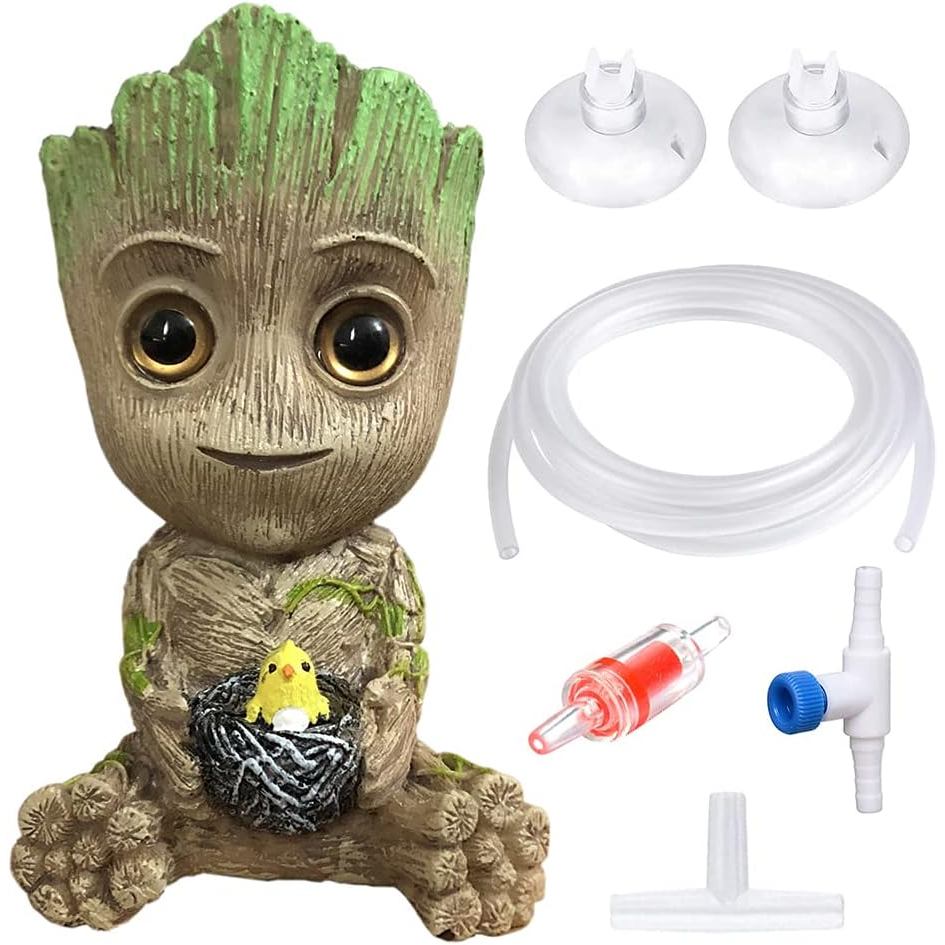 SOCME Aquarium Groot Air Bubbler Stone ตกแต่ง - พร้อมท่อมาตรฐานและชุดหินลมตู้ปลา