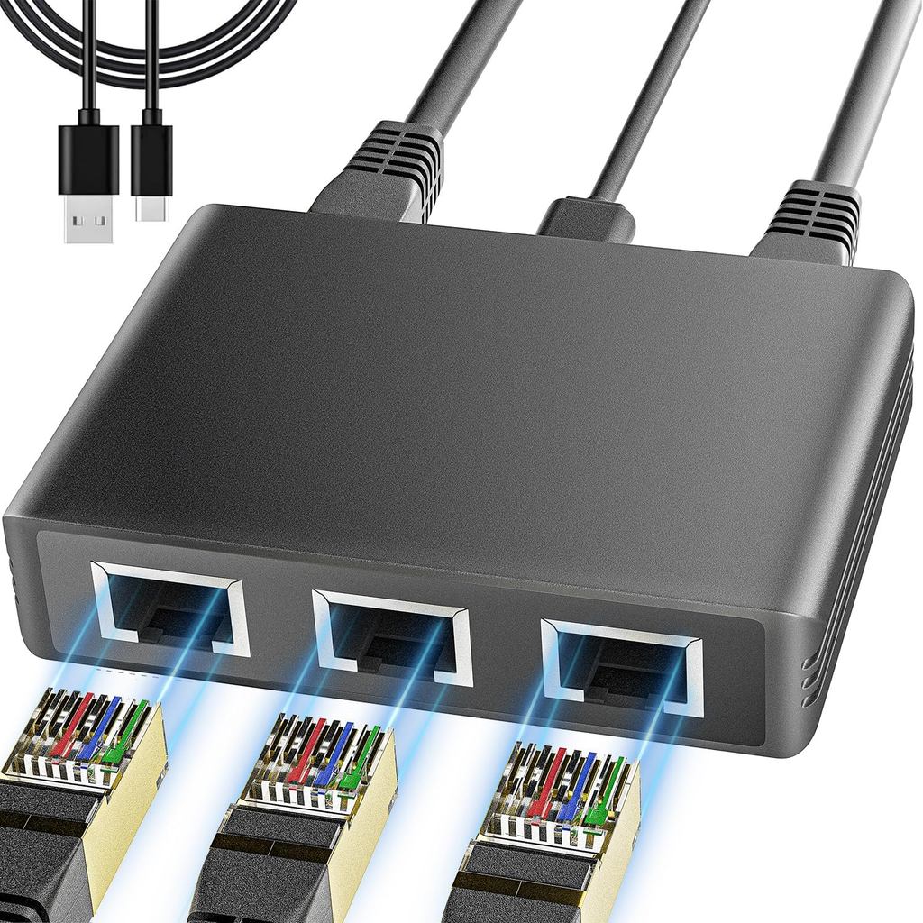 Gigabit Ethernet Splitter 1 ถึง 4 1000Mbps ตัวแยกสายเคเบิลอินเทอร์เน็ต, ตัวแยกเครือข่าย Either ความเ
