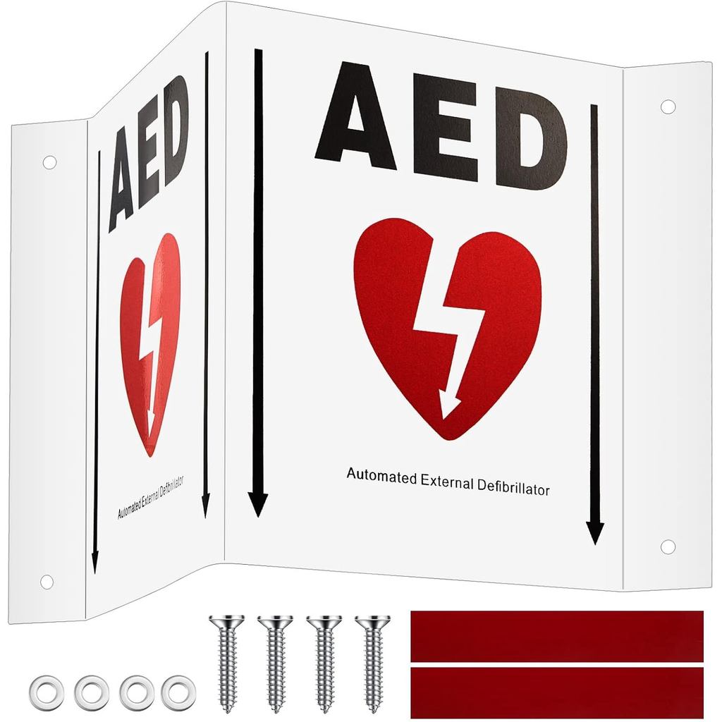Kigley 1 ชุดป้ายฉาย AED 3D AED Defibrillator ป้ายพร้อมกราฟิกแบบพกพา AED ตู้ป้าย 5 x 6 แผงอลูมิเนียมพ