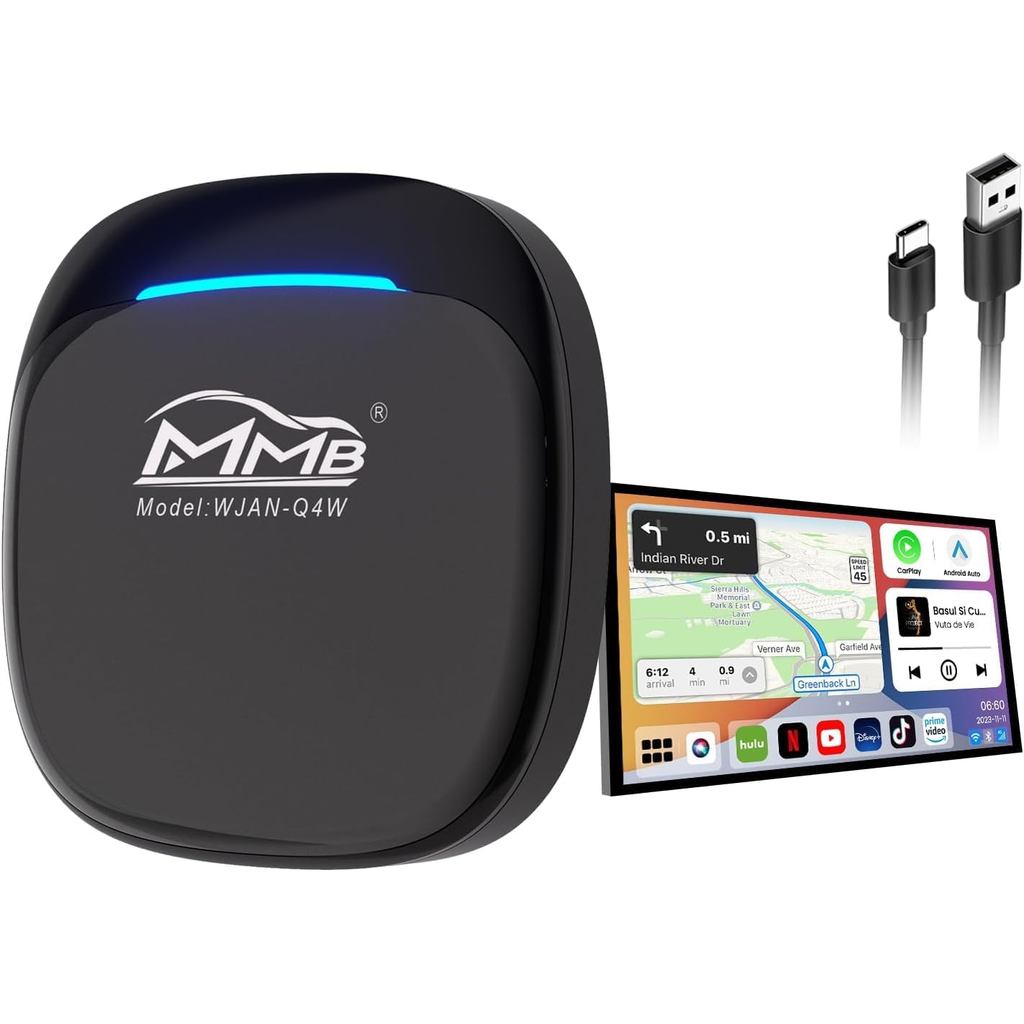 MMB MAX 5.0 CarPlay Box 2026 Android 13.0 มัลติมีเดียวิดีโอ Ai Box, QCM 6225 8-Core 8+128GB ออนไลน์ 