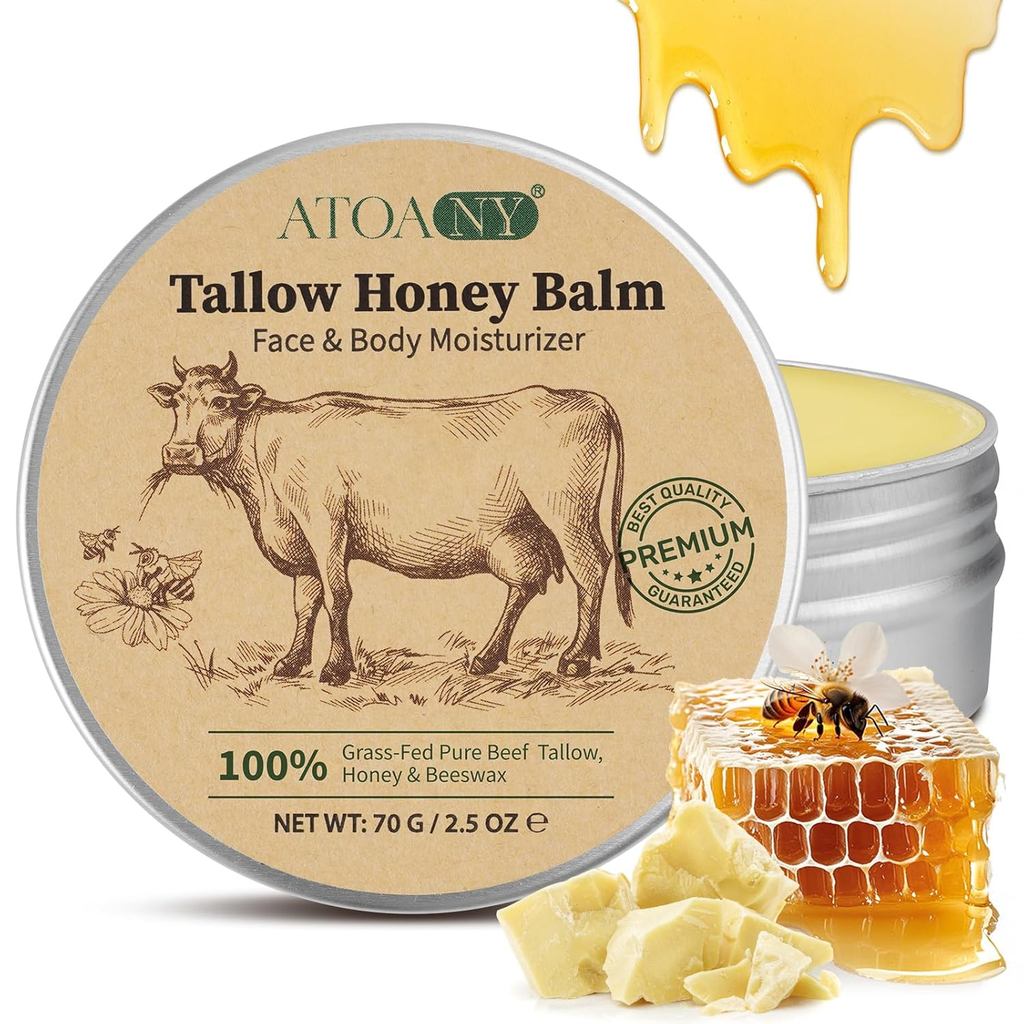 NIFEISHI Beef Tallow for Skin, Tallow และ Honey Balm, Beef Tallow for Face with Raw Honey and Beef, 