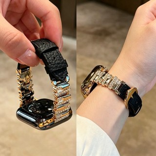 สุภาพสตรีเพชรสายหนังไม่สม่ําเสมอสําหรับ Apple Watch S11 SE3 S10 S9 S8 SE S7 S6 Ultra 3 2 49 มม.42 มม.41 มม.40 มม.46 มม.44 มม.45 มม.สายรัดข้อมือ