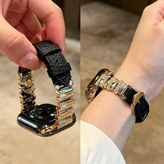 สุภาพสตรีเพชรสายหนังไม่สม่ําเสมอสําหรับ Apple Watch S11 SE3 S10 S9 S8 SE S7 S6 Ultra 3 2 49/42/41/40 มม.46 มม.44 มม.45 มม.สายรัดข้อมือ