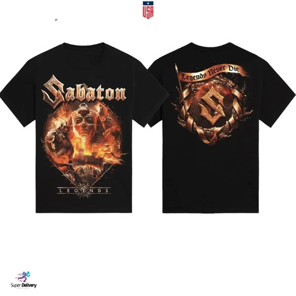 เสื้อยืด Sabaton Legends Never Die ลายวงดนตรีเมทัลบенд รุ่นพิมพ์ซ้ำ เสื้อยืดวินเทจสำหรับทุกเพศ เสื้อ