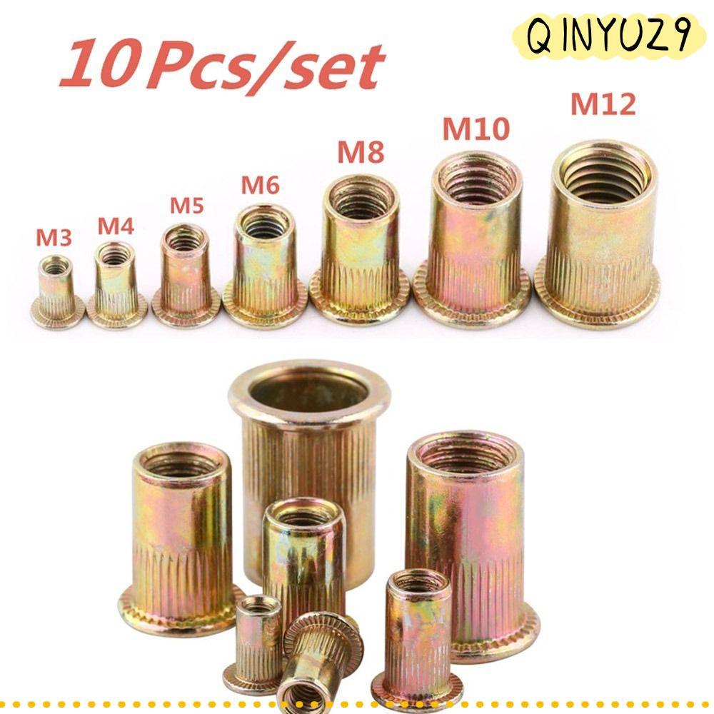 QINYUZ9QX 10 ชิ้นหัวแบน Rivnut, ชุดเครื่องมือเกลียว Rivet เหล็กคาร์บอน Rivnut, ใส่ Nutsert หมวก M3 M