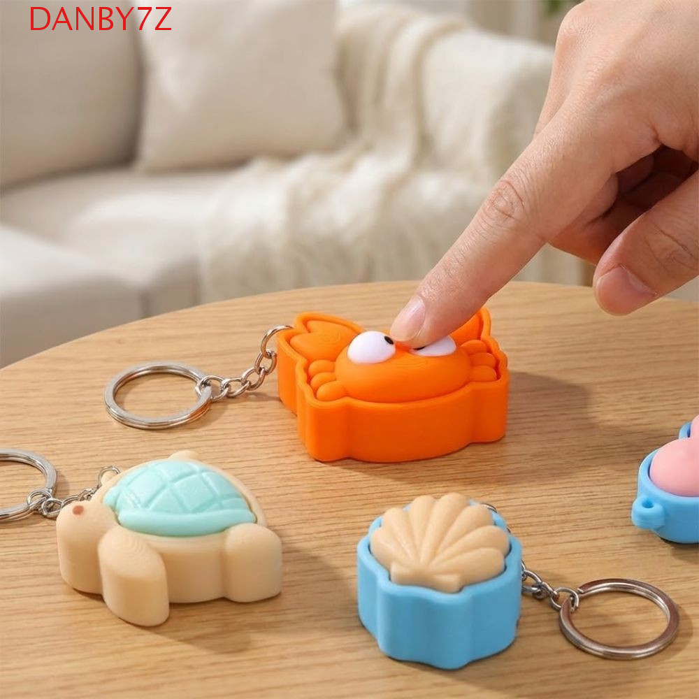 DANBY7Z Turtle Clicker พวงกุญแจ, กลไก Clicker สัตว์น่ารัก 3D พิมพ์พวงกุญแจ, ตลก Mini Shell Crab ปุ่ม