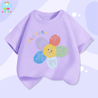 【ส่งจากกรุงเทพฯ】NFV KIDS เสื้อยืดแขนสั้นเด็ก🌸ใส่สบาย ลายดอกไม้การ์ตูนน่ารัก ระบายอากาศ ทรงหลวม ซึบซับเหงื่อ YG187