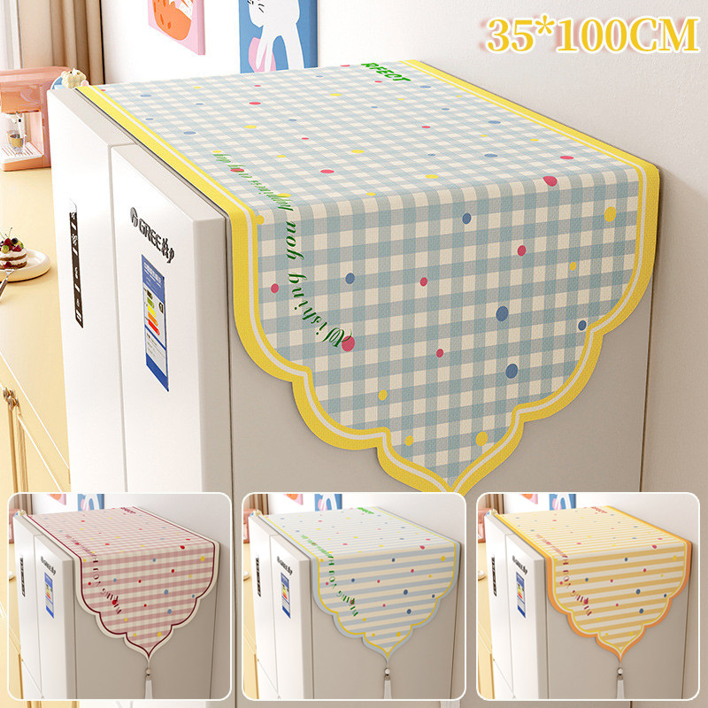ผ้าคลุมตู้เย็น เครื่องซักผ้า 35x100 ซม ฝาครอบตู้เย็นกันฝุ่นการ์ตูน กันลื่น การจับคู่สี Dopamine ป้องกันฝุ่น ทนทาน