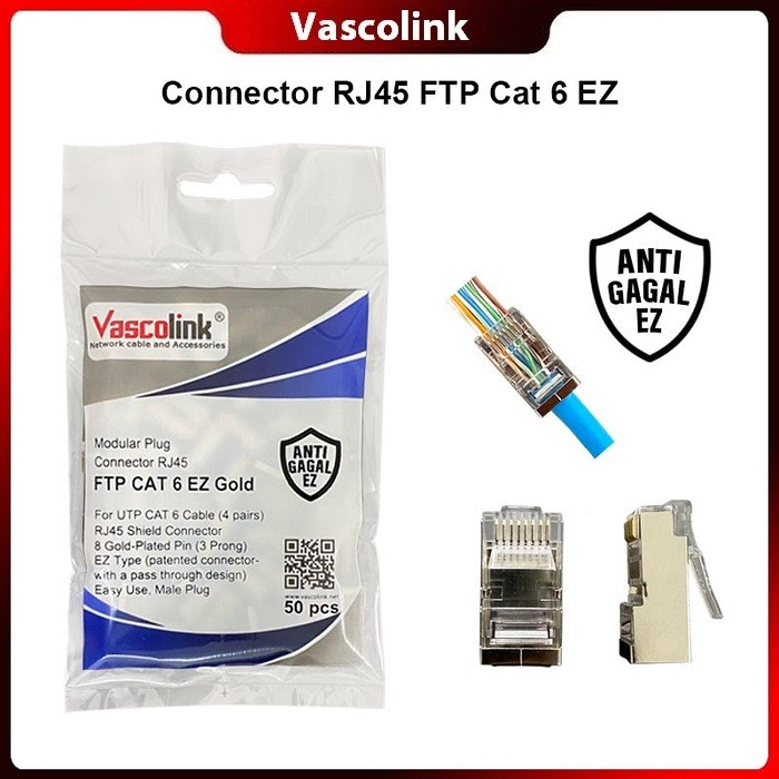 Vascolink EZ-FTP-C6 Connector STP FTP EZ Gold Anti-Fail Cat 6 Cat 6e Cat6 Cat 6e M