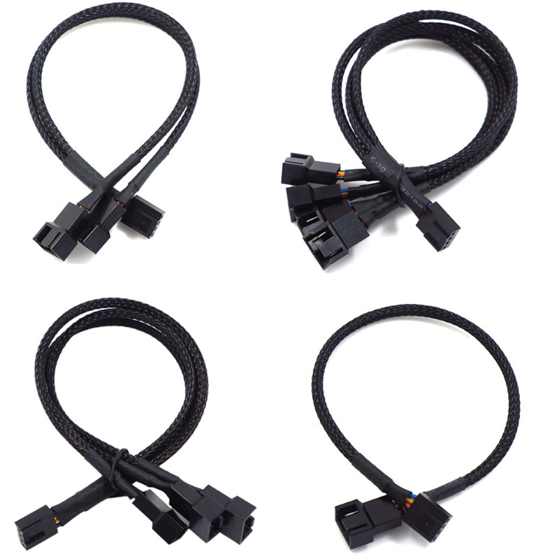 4 Pin Pwm พัดลมสาย 1 ถึง 4/3/2/1 วิธี Splitter สีดํา Sleeved 27 ซม.สายต่อขั้วต่อ Pwm สาย