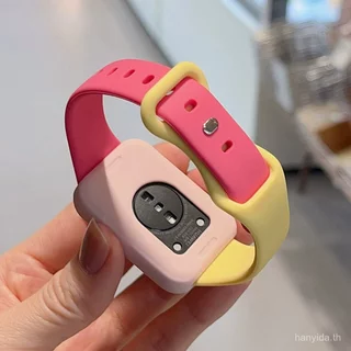 2 in 1 สายซิลิโคนสีลูกกวาด + เคสป้องกันสําหรับ Huawei Band 11 สมาร์ทวอท์ชสายรัดข้อมือสร้อยข้อมือสําหรับ Huawei Watch Band 11 Pro 11 Pro สร้อยข้อมือ