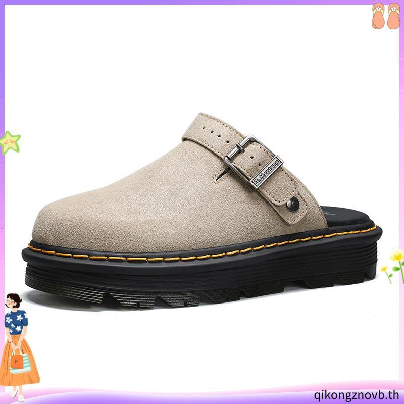 Dr.Martens Men Birkensotck Suede Sandals Martin รองเท้าแตะหนังแท้ยาง Soled รองเท้า HEM2