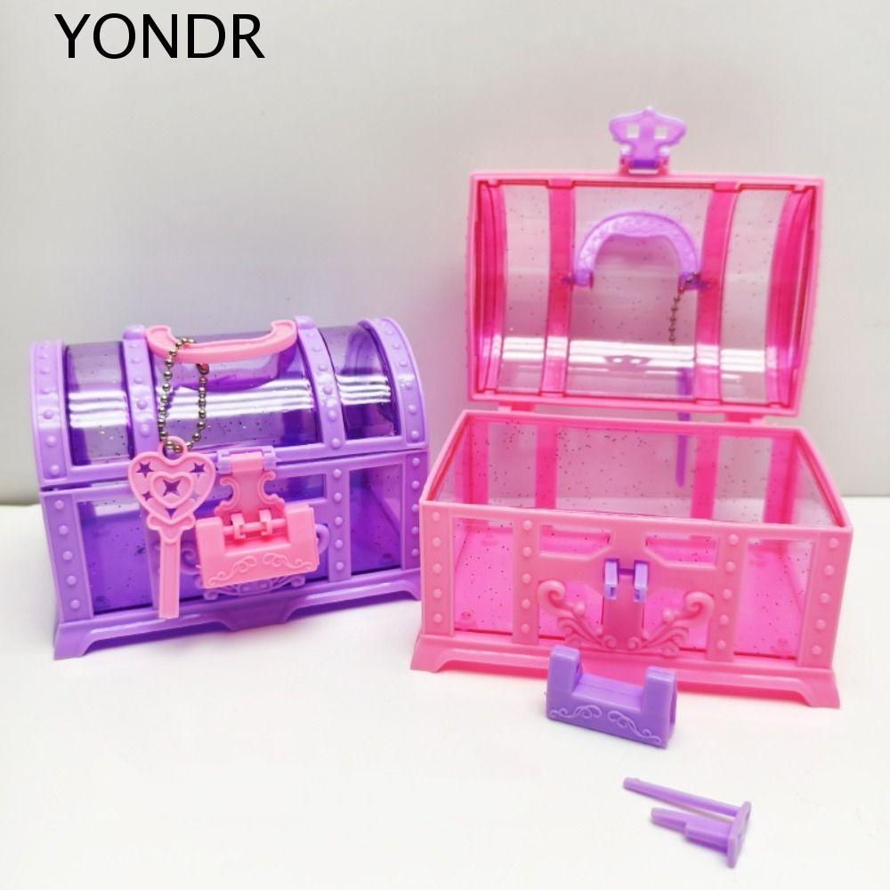 ยอนดร กล่องแต่งหน้าน่ารัก,แกล้งเล่นสาวแต่งตัวเด็กกล่องเครื่องประดับ,อุปกรณ์เครื่องประดับที่มีล็อคกรณีการจัดเก็บสีชมพู/สีม่วงหีบสมบัติเด