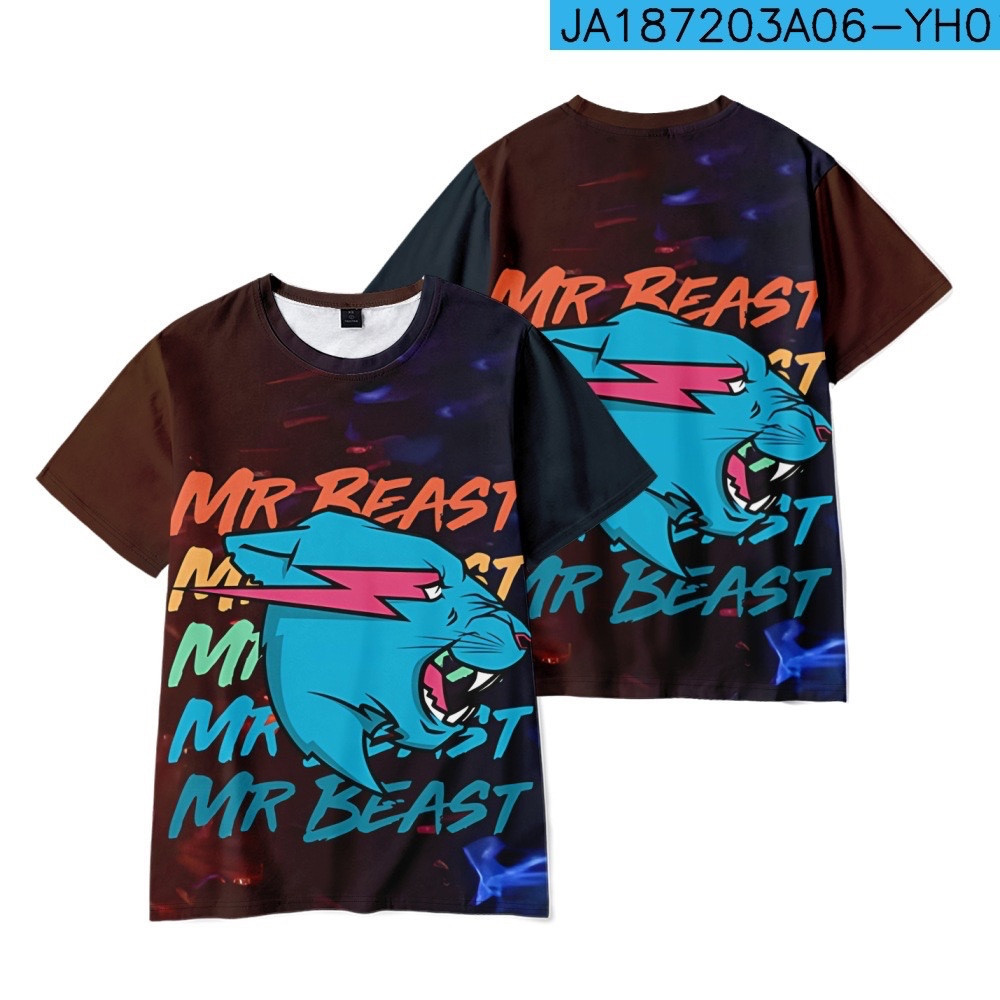 Mr Beast เสื้อยืด Mr Beast Lightning เด็กผู้ใหญ่ 3D พิมพ์การ์ตูนยอดนิยมแขนสั้น