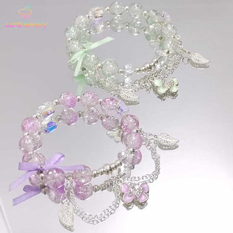 COD💖กำไลข้อมือริบบิ้น ดอกไม้ ผีเสื้อ ลูกปัด สวยงาม สำหรับผู้หญิง ใช้ได้หลากหลาย น่ารัก เหมาะสำหรับนักเรียน -Lune