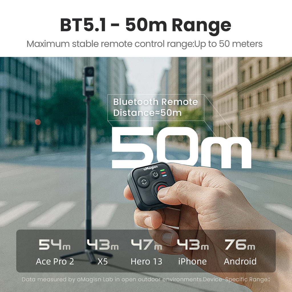 รีโมทคอนโทรลบลูทูธ AMagisn สำหรับ Insta360 X5 X4 X3 X2 GO3S Ace Pro 2 GoPro Hero 8 9 10 11 12 13 thumbnail 3