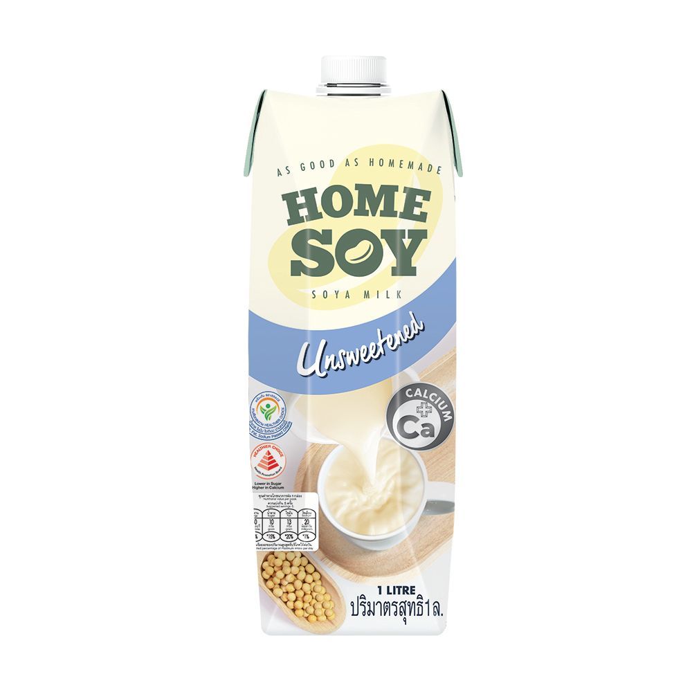 [สินค้าส่งด่วน] โฮมซอย นมถั่วเหลืองรสจืด 1 ลิตร HOMESOY SOYA MILK UNSWEETENED 1 L.