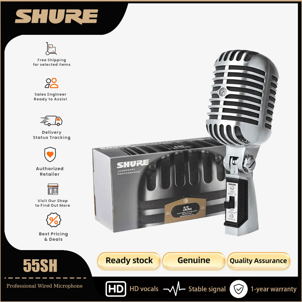 Shure 55SH Classic Mic ไมโครโฟนเสียงวินเทจสําหรับการบันทึกสดและสตูดิโอ