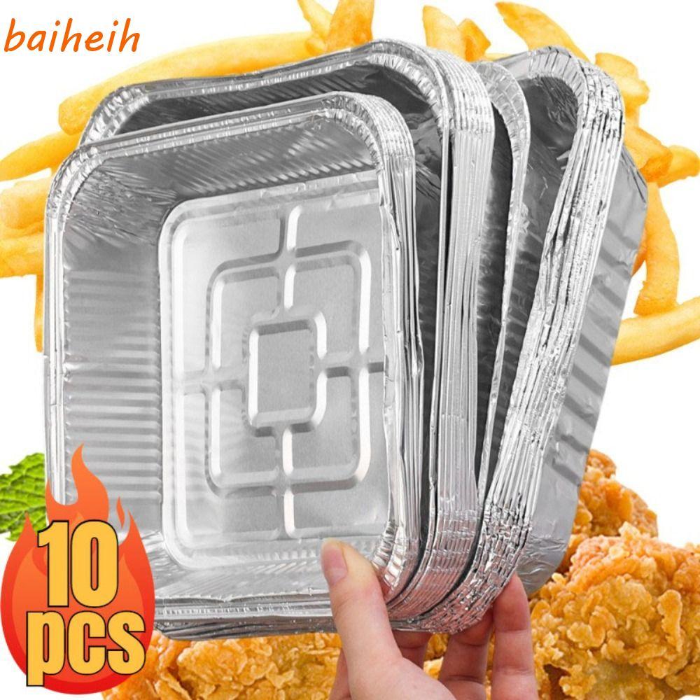 ไป๋เฮห์ 10ชิ้นอาหารดีบุกฟอยล์ถาด,ไม่ติดนํามาใช้ใหม่อลูมิเนียมฟอยล์กล่อง,เตาอบทนน้ํามันบาร์บีคิวเบเกอรี่เครื่องมือ6/7/8นิ้วถาดทอดอากาศ