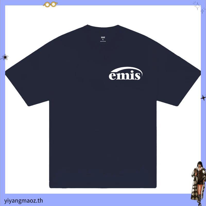แฟชั่นเกาหลี Emis T-shirt แขนสั้นสีเทา Unisex Casual ร้อยเสื้อยืดคอฝ้ายสุภาพสตรีฤดูร้อน