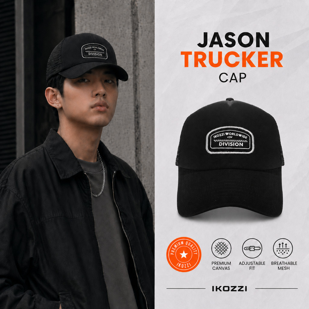 IKOZZI Jason Trucker Cap – หมวก Trucker Streetwear สําหรับผู้ชายและผู้หญิง