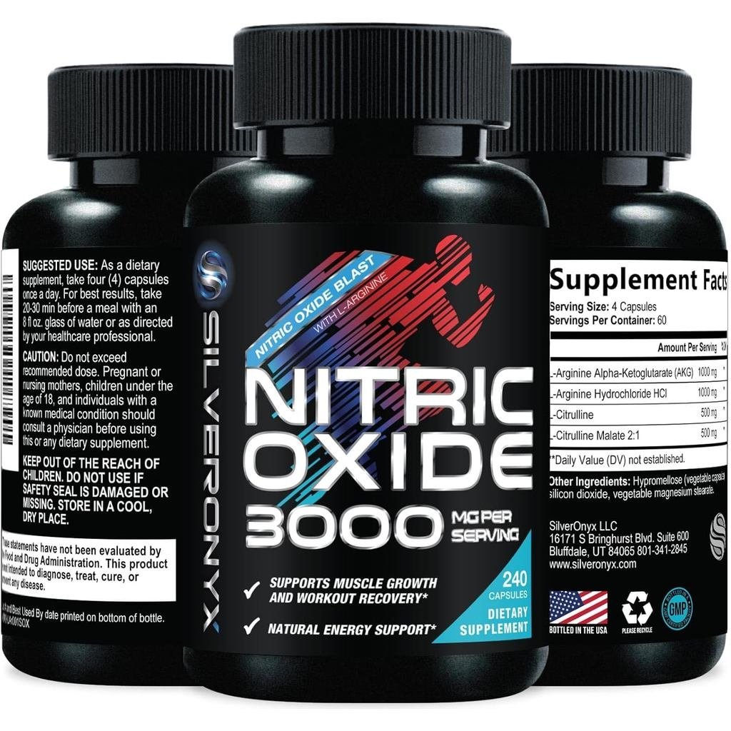Extra Strength Nitric Oxide Booster - 3X Strength L-Arginine AKG & Citrulline Malate - Men & Women Premium Pre Workout Nitric Booster - Natural Energy & Muscle Support บรรจุขวดใน
