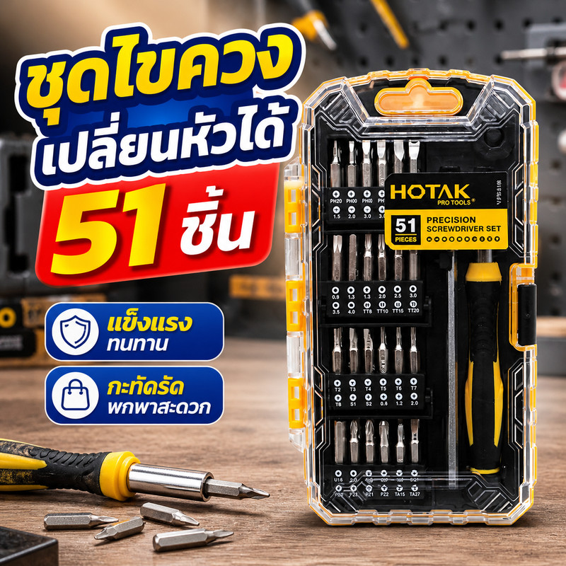 HOTAK ชุดไขควง เปลี่ยนหัวได้ (จำนวน 51 ชิ้น/ชุด)