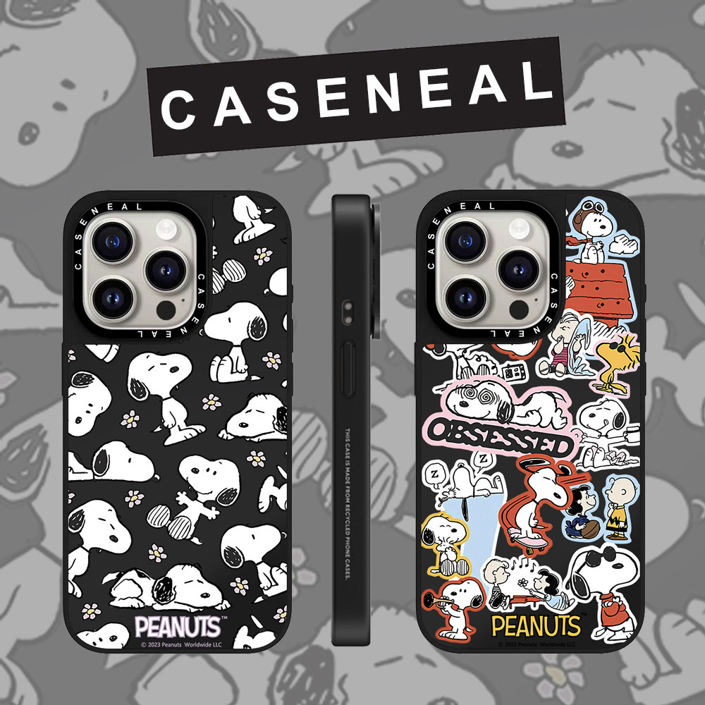 CASENEAL การ์ตูนน่ารัก Snoopy กระจกสีดํา face เคสโทรศัพท์สําหรับ iPhone 17 Pro Max 16 ProMax 15Pro 14 Plus 13 12 โทรศัพท์กันกระแทกขอบนุ่มฮาร์ดป้องกันกรณี