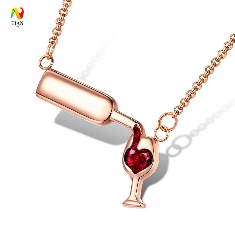 INQUIRY IMPACT สร้อยคอ Rose Silver สี Wineglass สําหรับผู้หญิงออกแบบเฉพาะงานแต่งงานจี้โลหะผสม